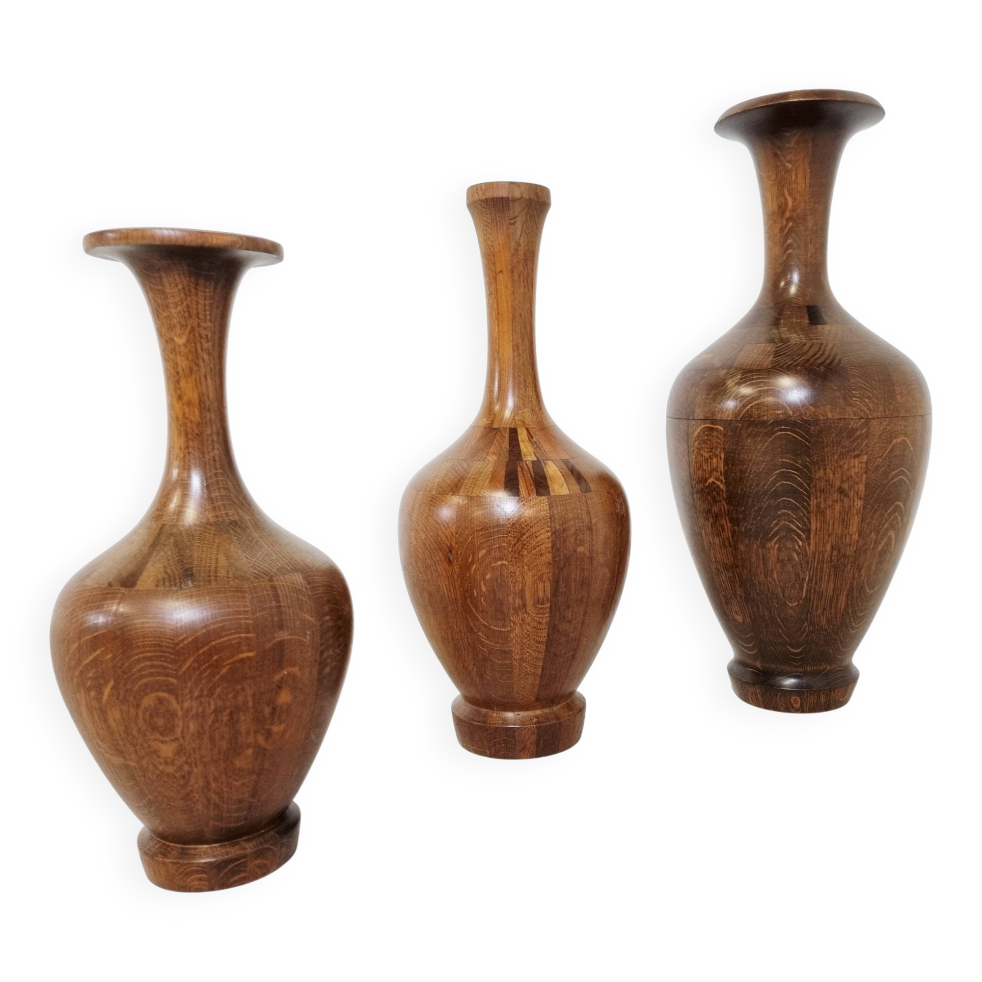 Vases en bois vintage de Maurice Bonami, ensemble de 3, années 1970