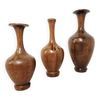 Vases en bois vintage de Maurice Bonami, ensemble de 3, années 1970