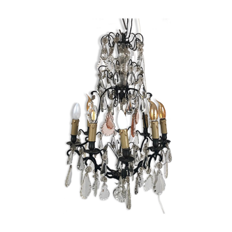 Black lacquered metal chandelier and crystal tassels