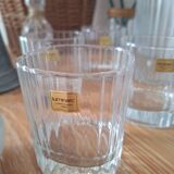 Ribbed whiskey glasses and decanter