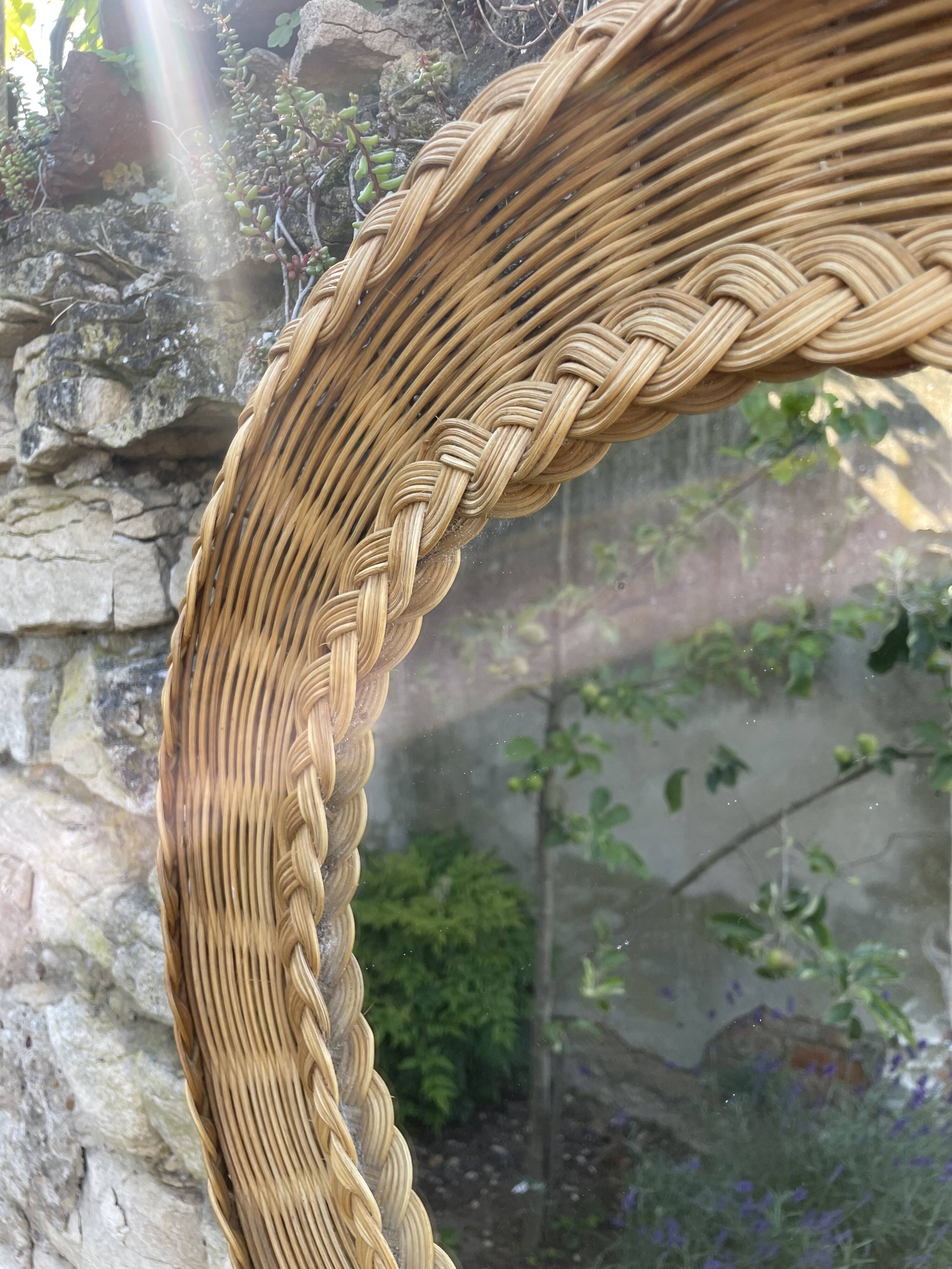 50s woven wicker mirror