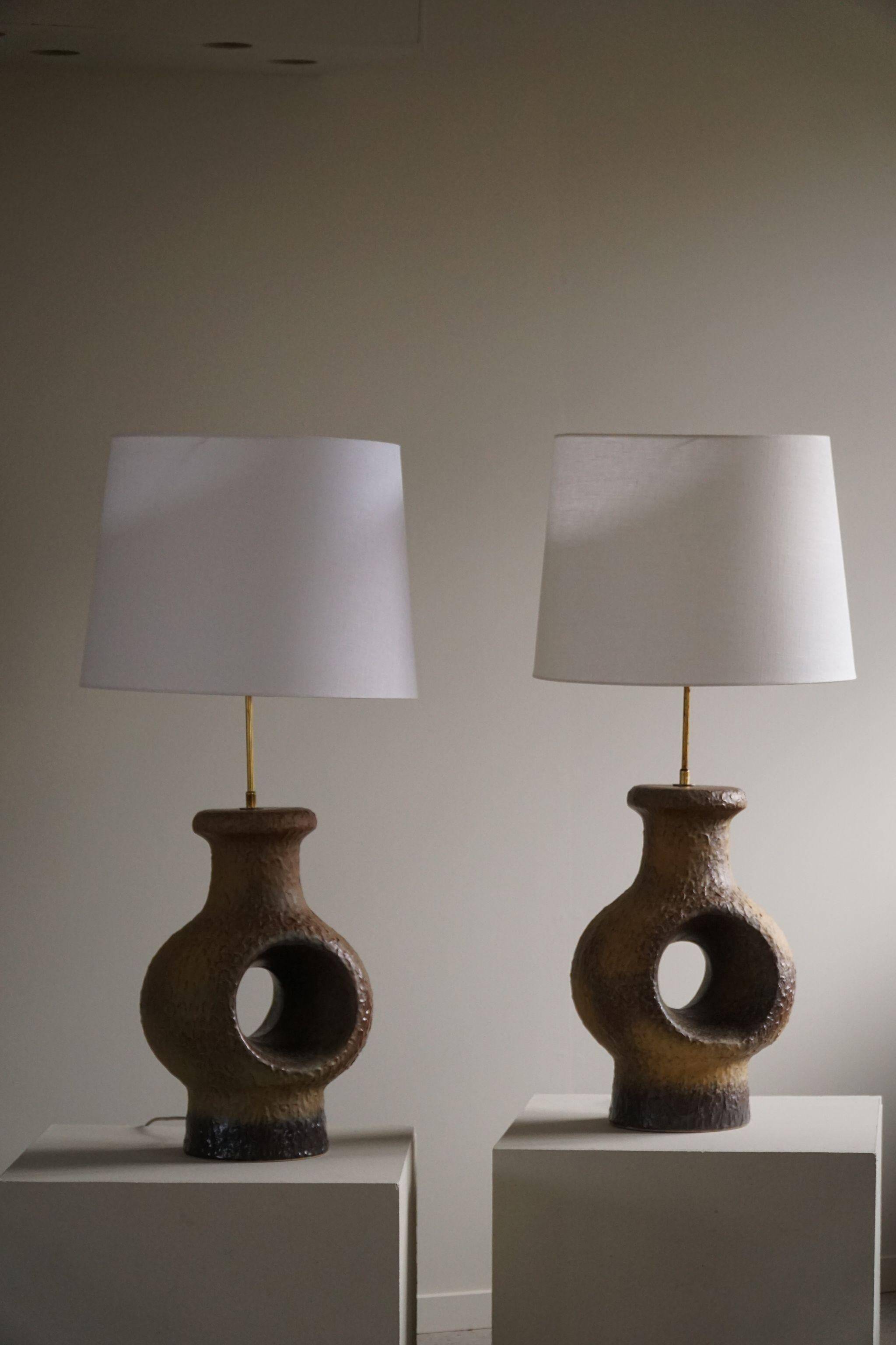 Modern Danish ceramic table lamp, large sizes, green/brown colours, 1960s.