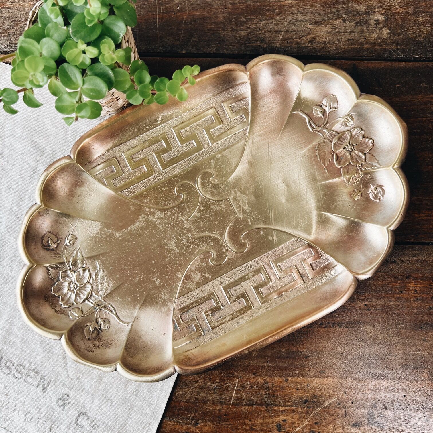 Golden brass serving tray
