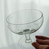 Lot de 5 coupes à champagne en verre gravé feuillage