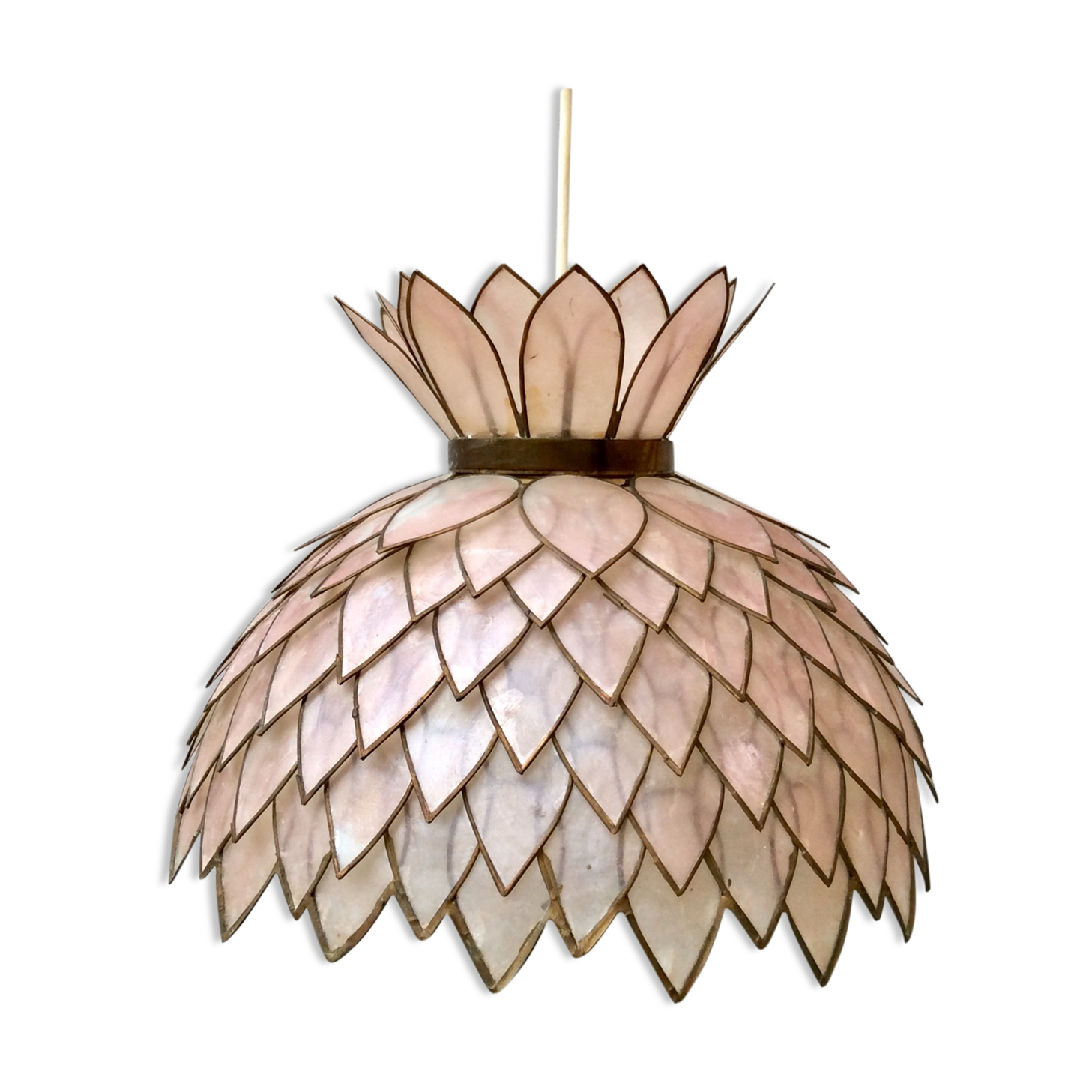 Mother-of-pearl and brass vintage lotus flower-shaped suspension