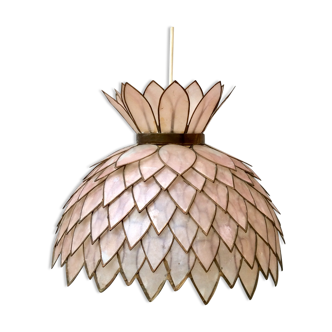 Mother-of-pearl and brass vintage lotus flower-shaped suspension