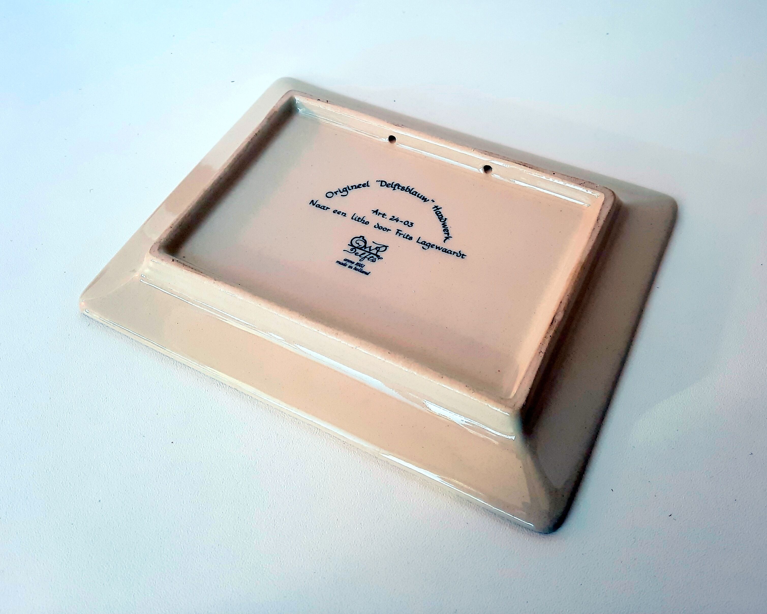 Rectangular porcelain cup Royal Delfts decoration mill 15x12 cm - Made in Holland