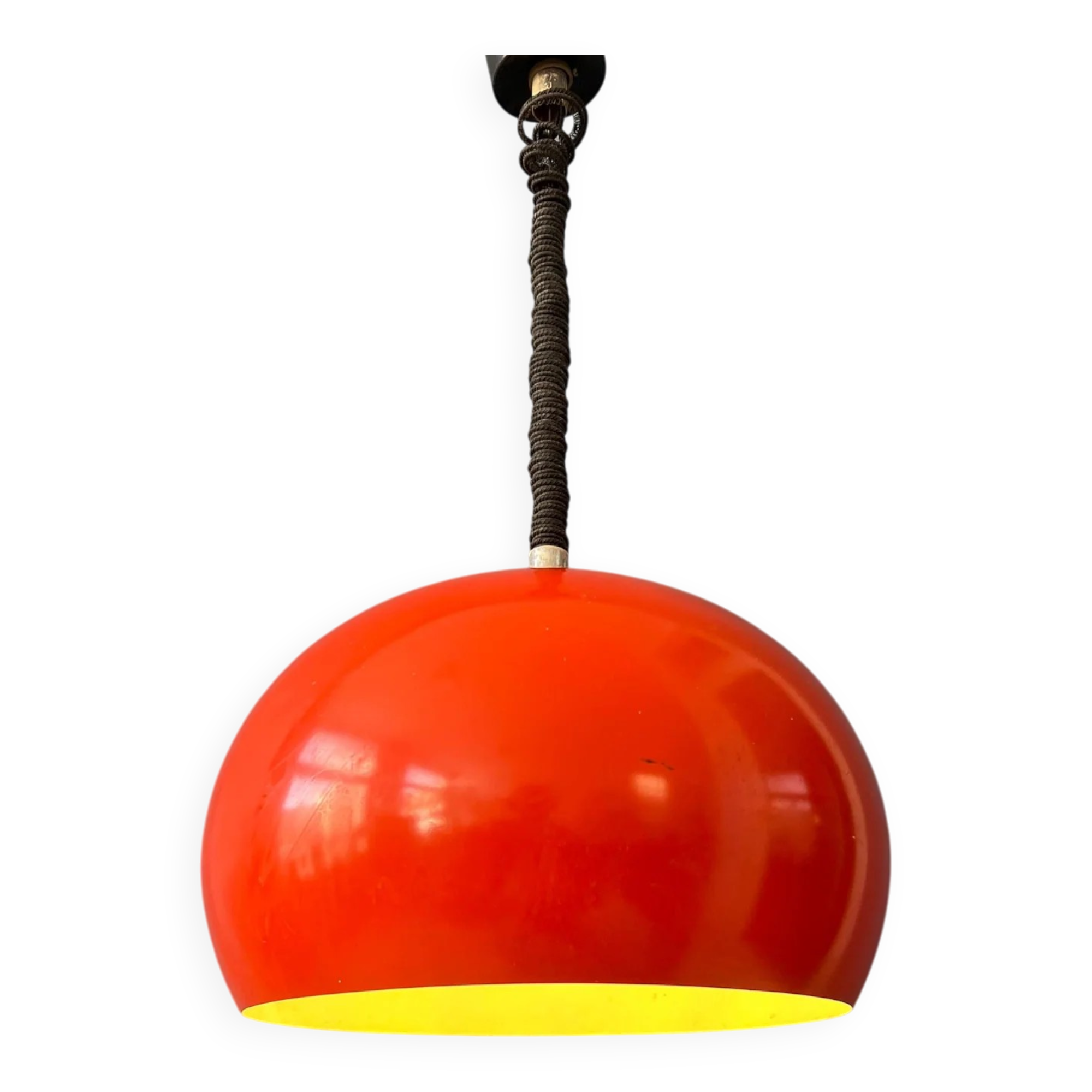 Big vintage red metal space age pendant lamp