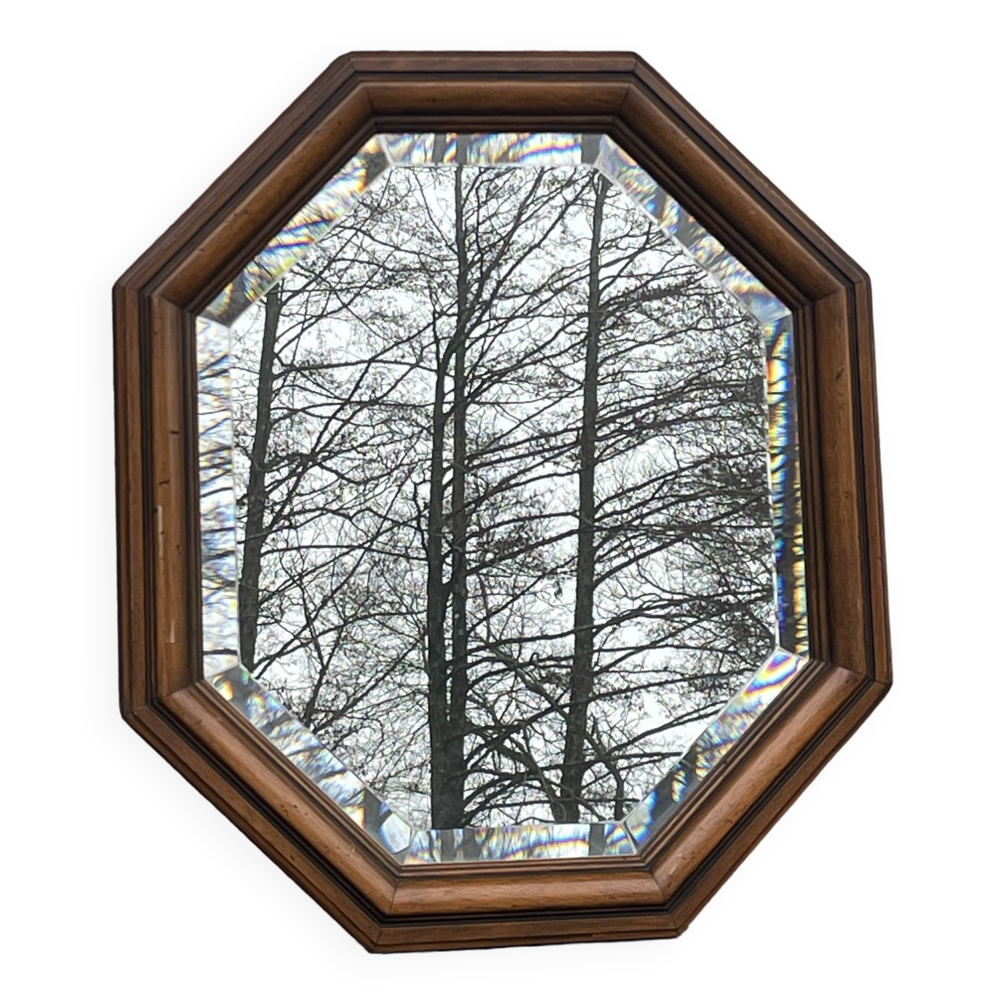 Rustic beveled mirror in molded natural wood 64 x 56 cm