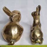 Duo of rabbit and hare in ancient bronze