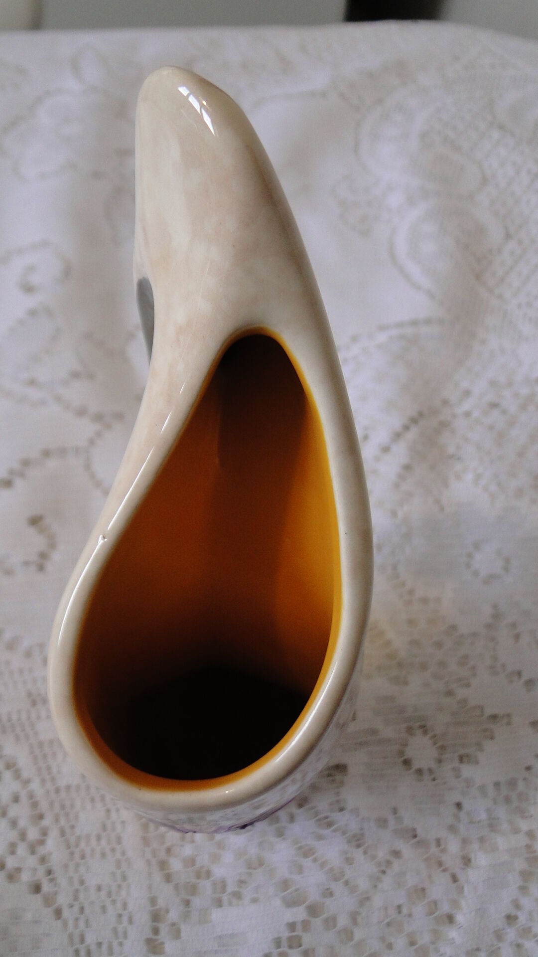 Ceramic vase with handle from the 70s, signed Tess, sunflower decor