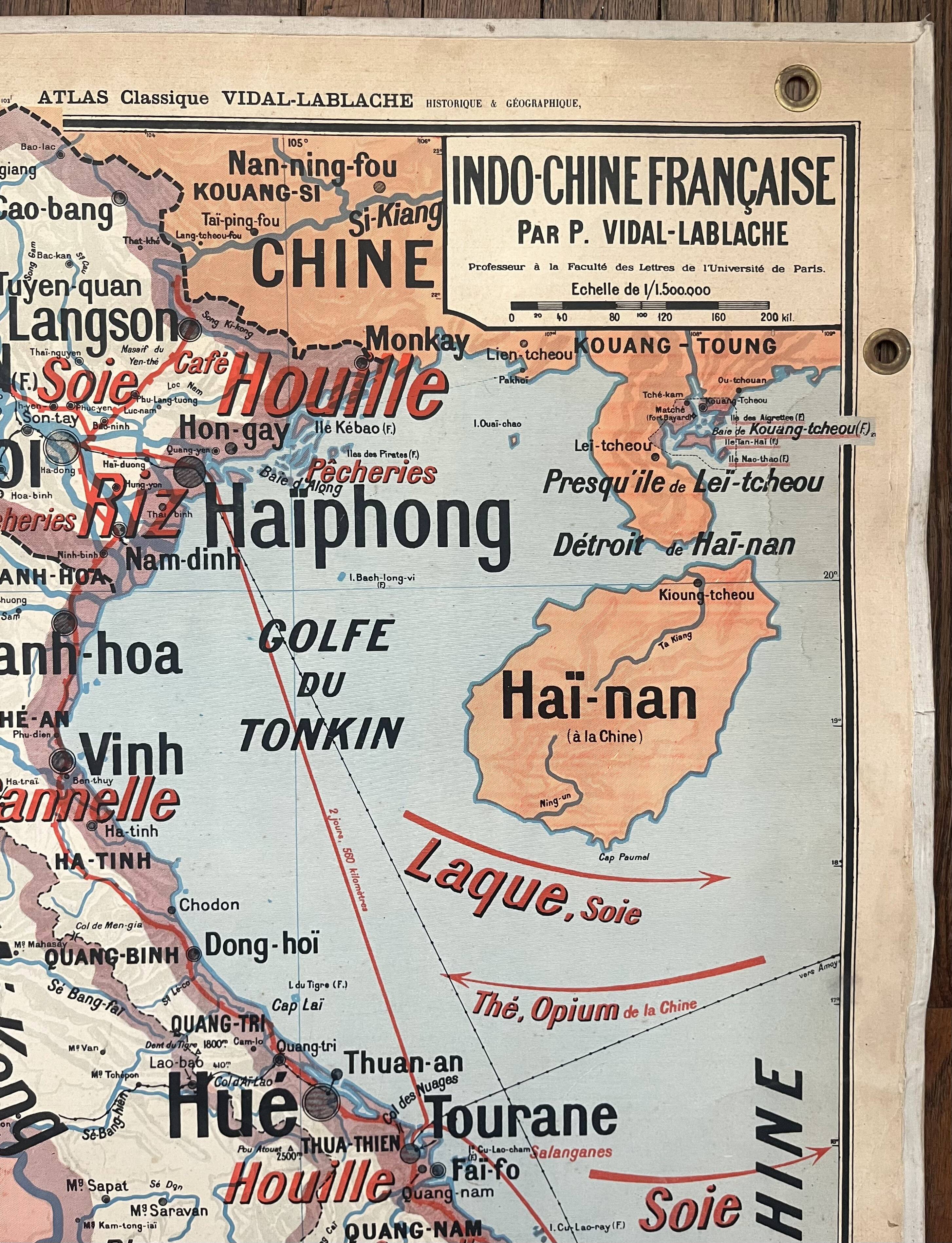 Old school map Vidal-Lablache 36, 1930, T46 – French Indochina