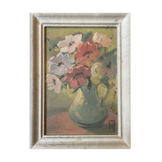 Tableau peinture ancienne nature morte aux fleurs Still Life XXe