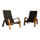 Pair of mid-century woven wood armchairs, 1950s, Czechoslovakia, 68 × 90 × 100 cm