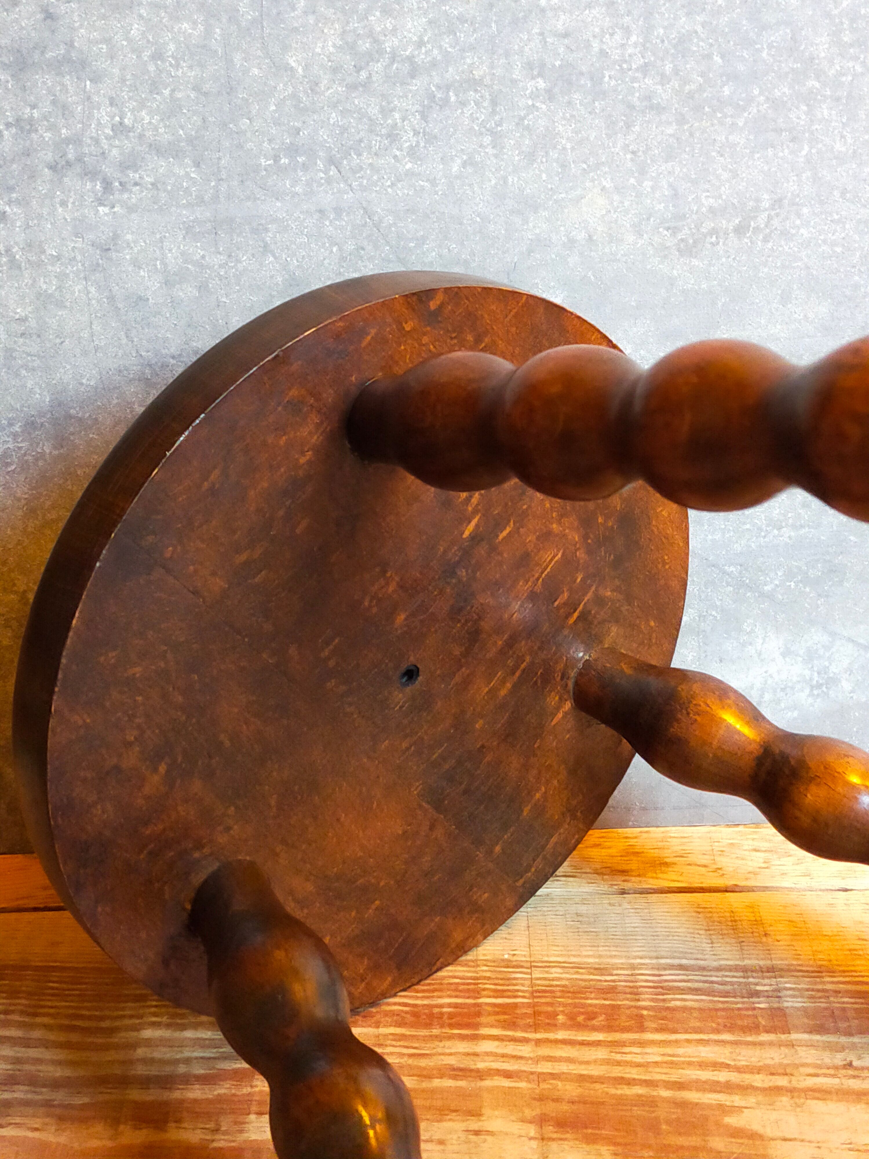 Tripod stool solid wood turned vintage