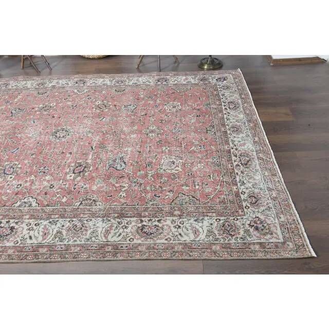 1970s Vintage Turkish Handmade Wool Pink Oversized Area Rug 212x290