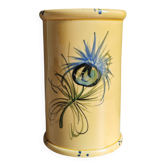 Vase Vallauris Jaune Céramique Vintage Années 60, Décor Plume de Paon Bleu