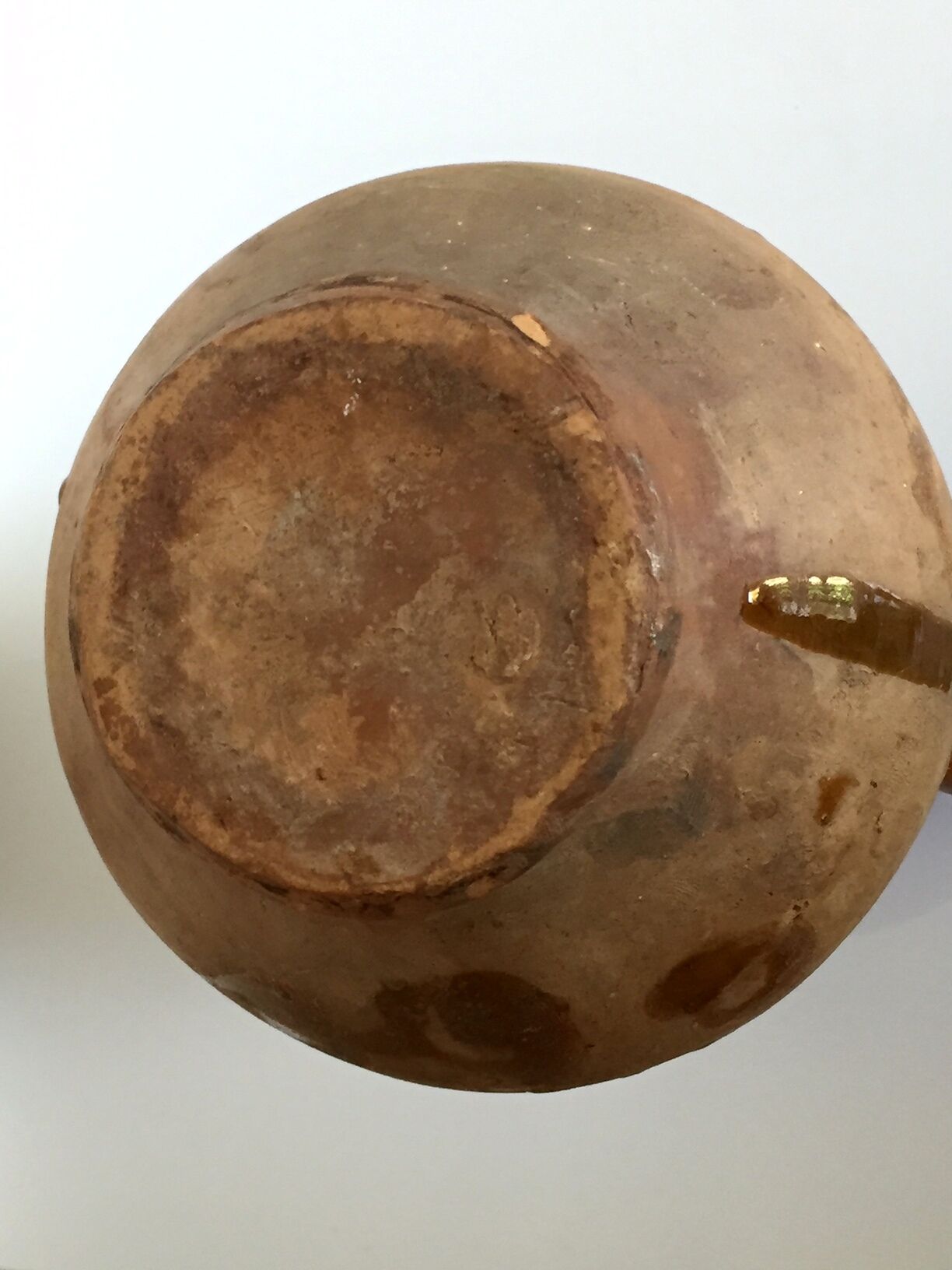 Ancient pitcher Provencal glazed terracotta