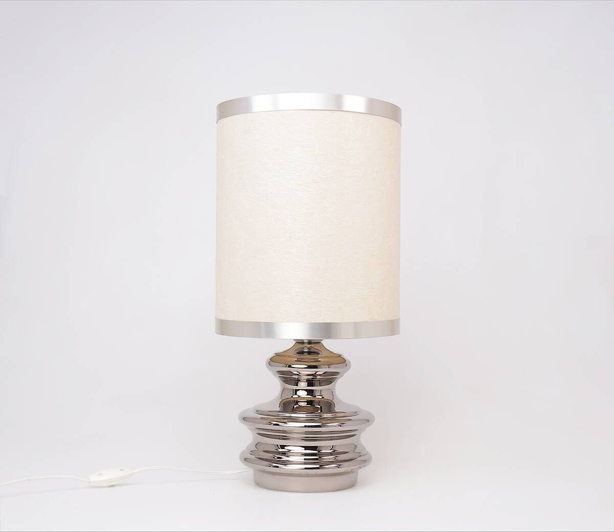 Lampe de table en céramique argentée vintage, années 1970