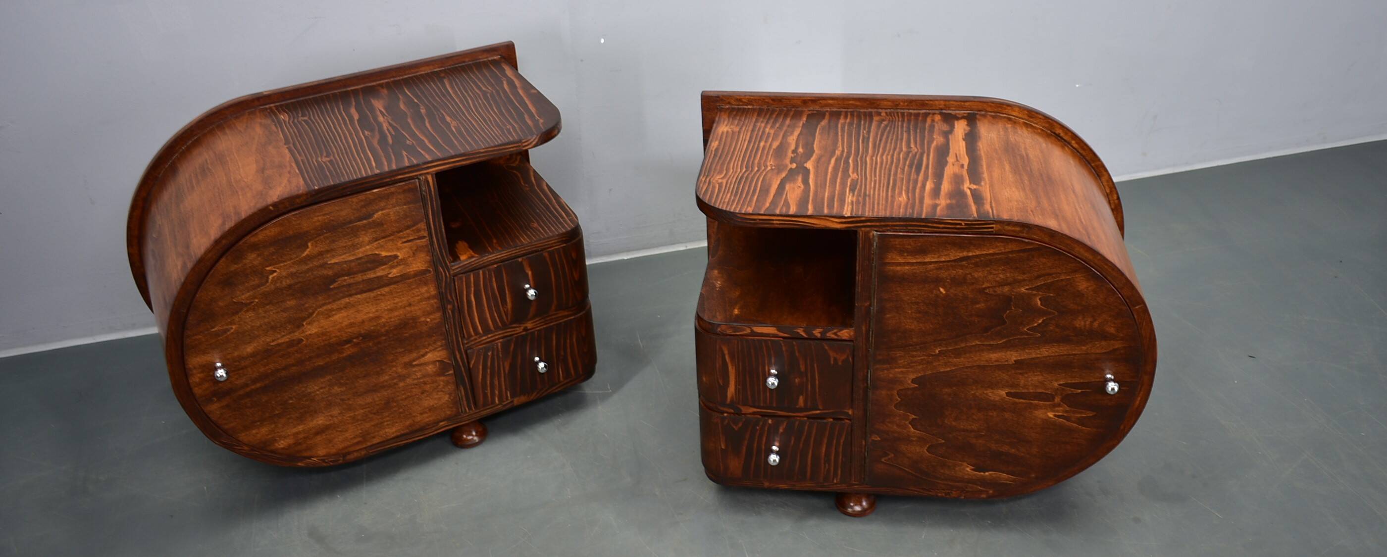 1935s pair of rare Art Deco bedside tables, Czechoslovakia