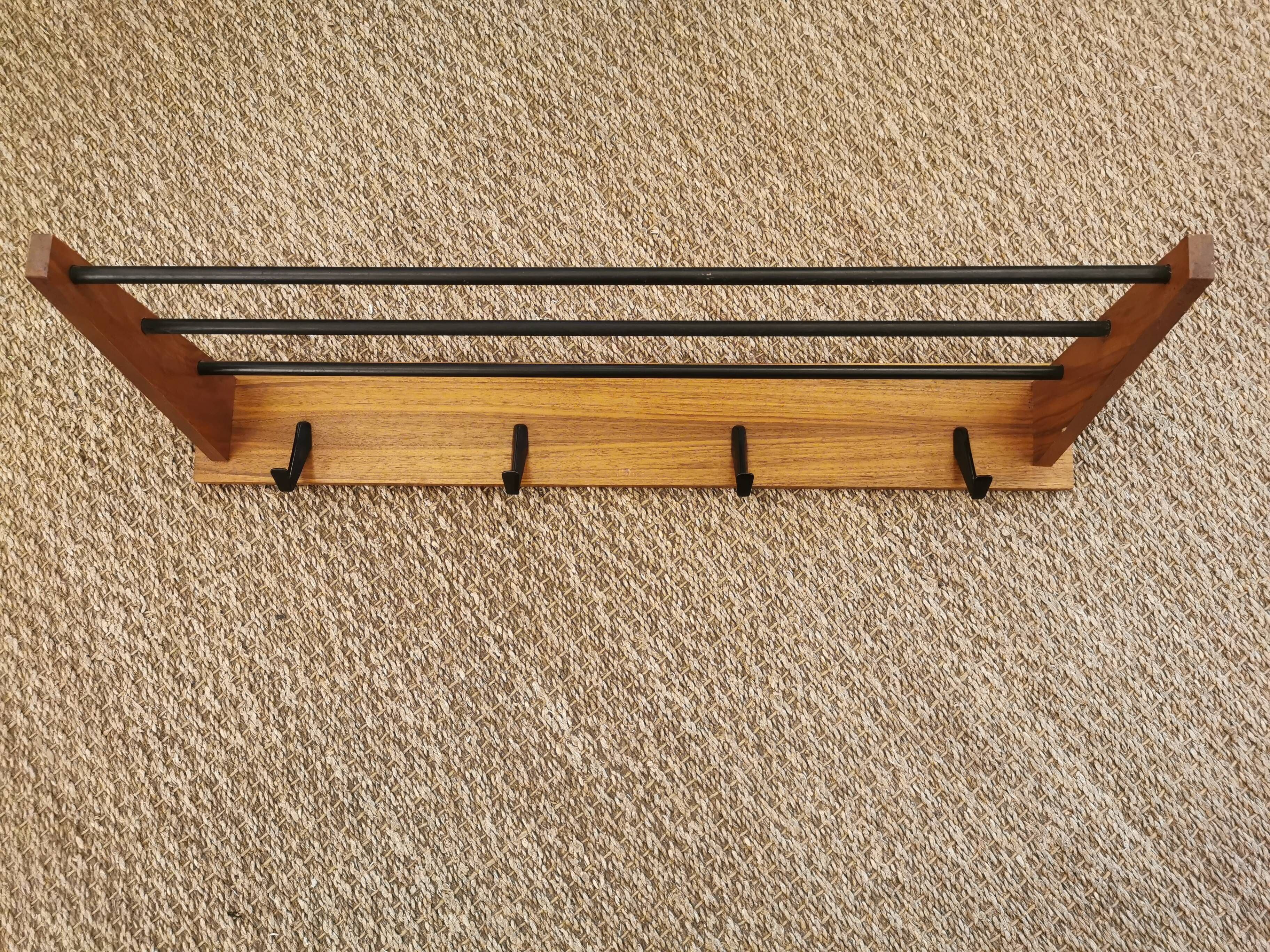 Minimalist wall coat rack wood and iron 60s