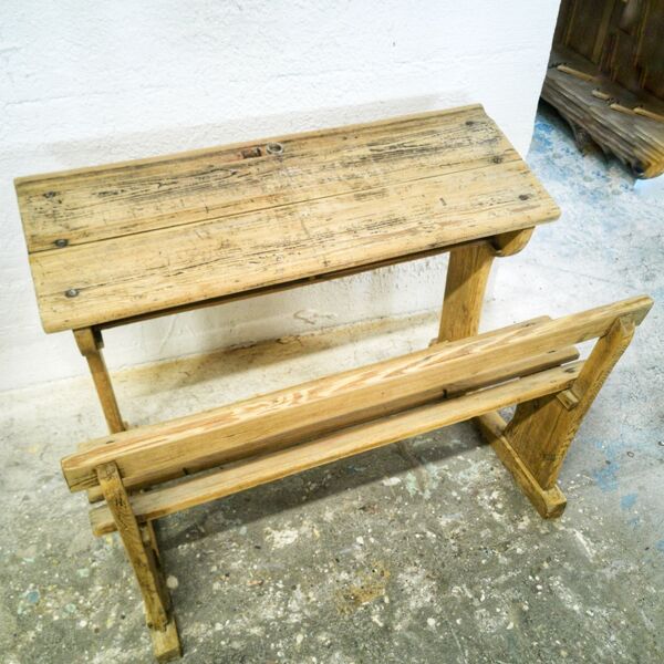 Bureau pupitre d'écolier double en bois