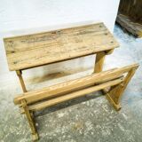 Bureau pupitre d'écolier double en bois