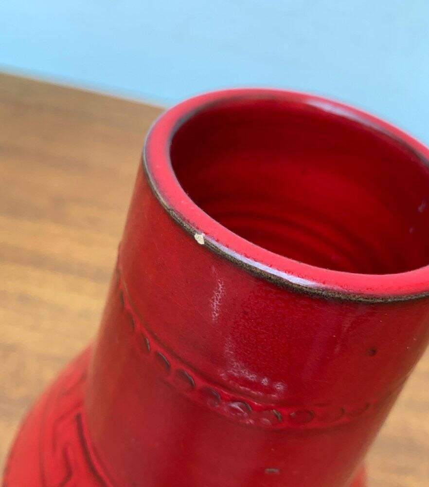 Red Italian ceramic vase from the mid-century by Bitossi, 1960s.
