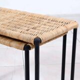 Nesting tables in metal / rattan by Carl Auböck