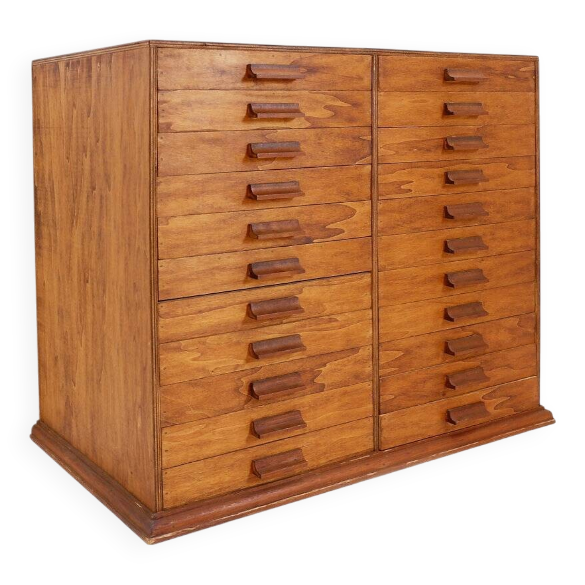 Vintage 22-drawer wooden flat filing cabinet, handmade
