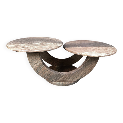 Table basse en marbre vintage à deux niveaux, années 1970