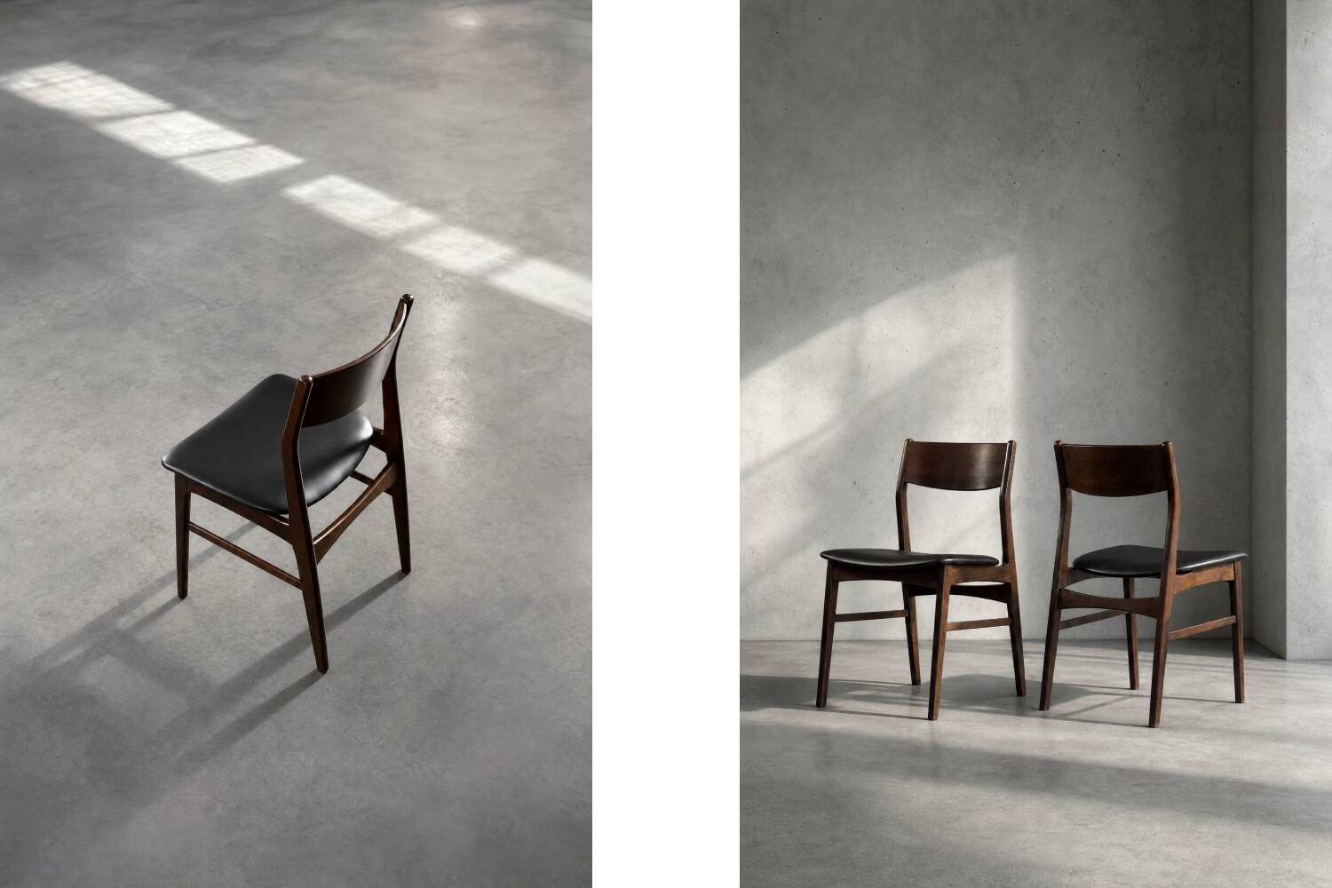 Ensemble de 4 chaises de salle à manger scandinaves modernes des années 50 en hêtre et palissandre.