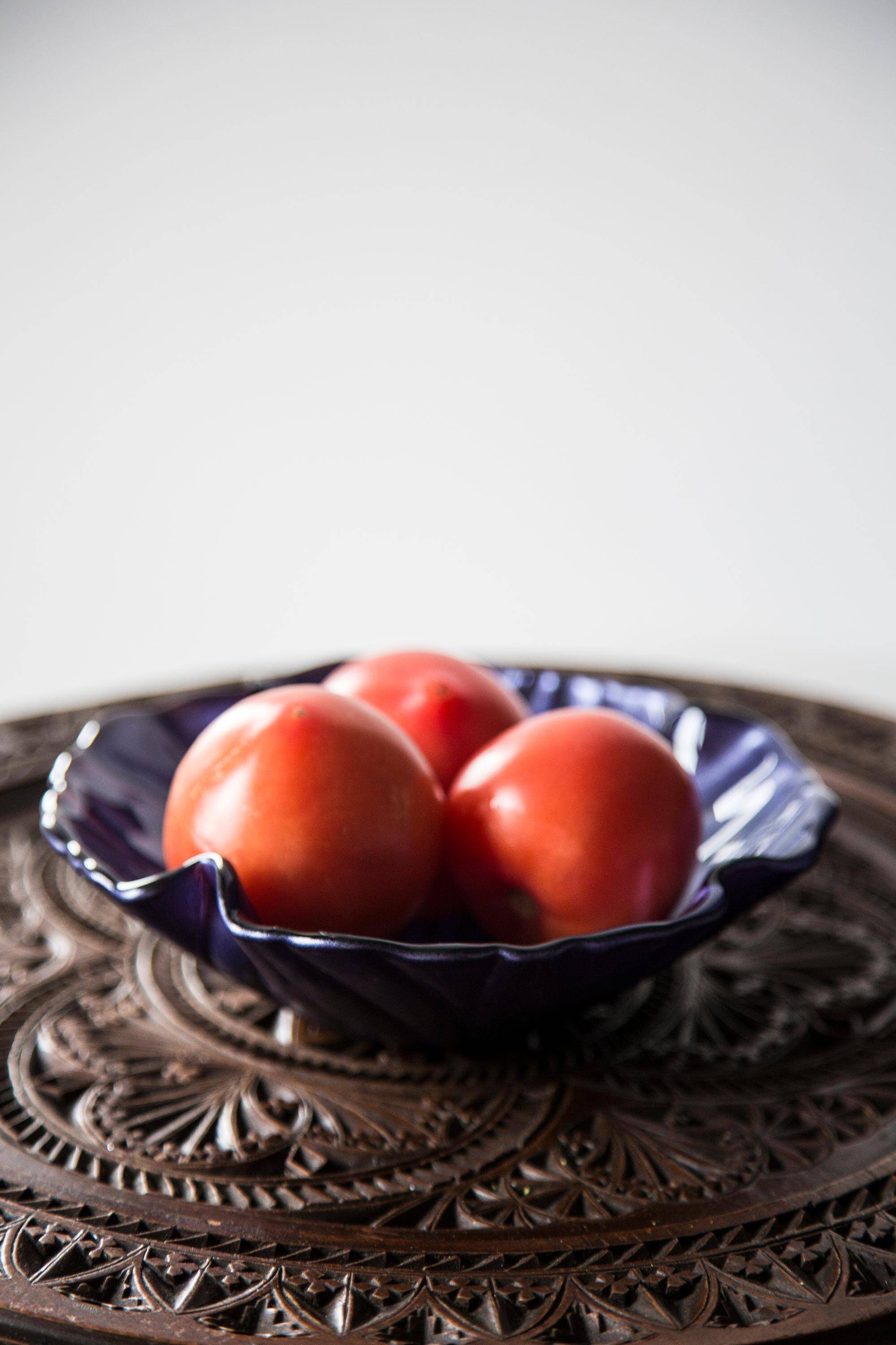 Vintage decorative glass plate in purple with flower pattern, Italy, 1960s.