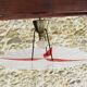 Vintage triangular ceiling light in glass and brass circa 1970s.