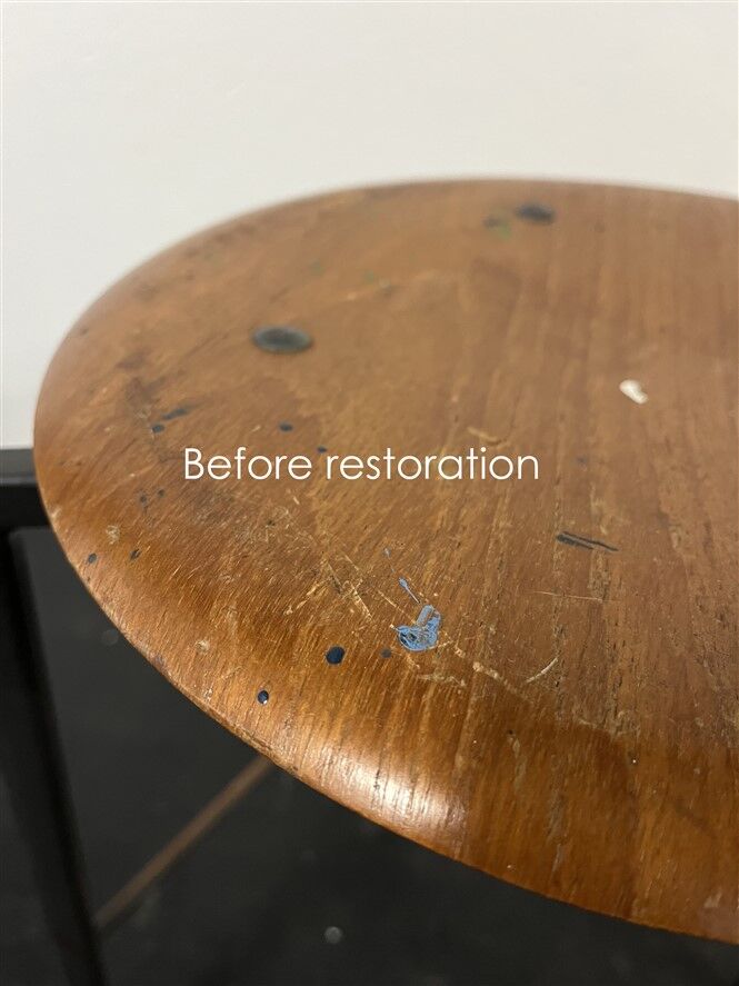 Extraordinary Danish workshop stool / fully restored / teak / steel / mid-century modern design / industrial / 1960s