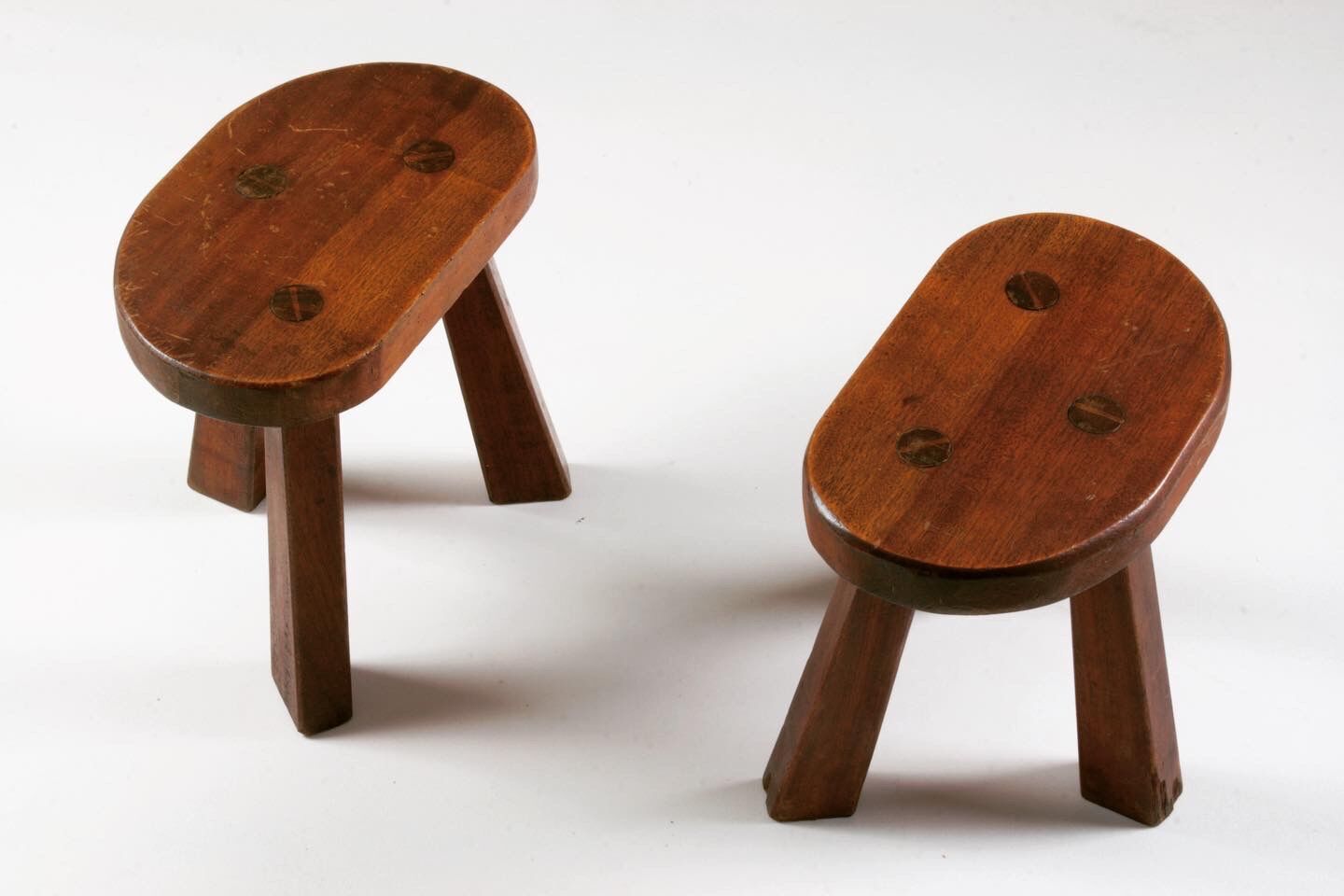 Pair of tripod brutalist stools, France 1950s