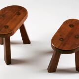 Pair of tripod brutalist stools, France 1950s