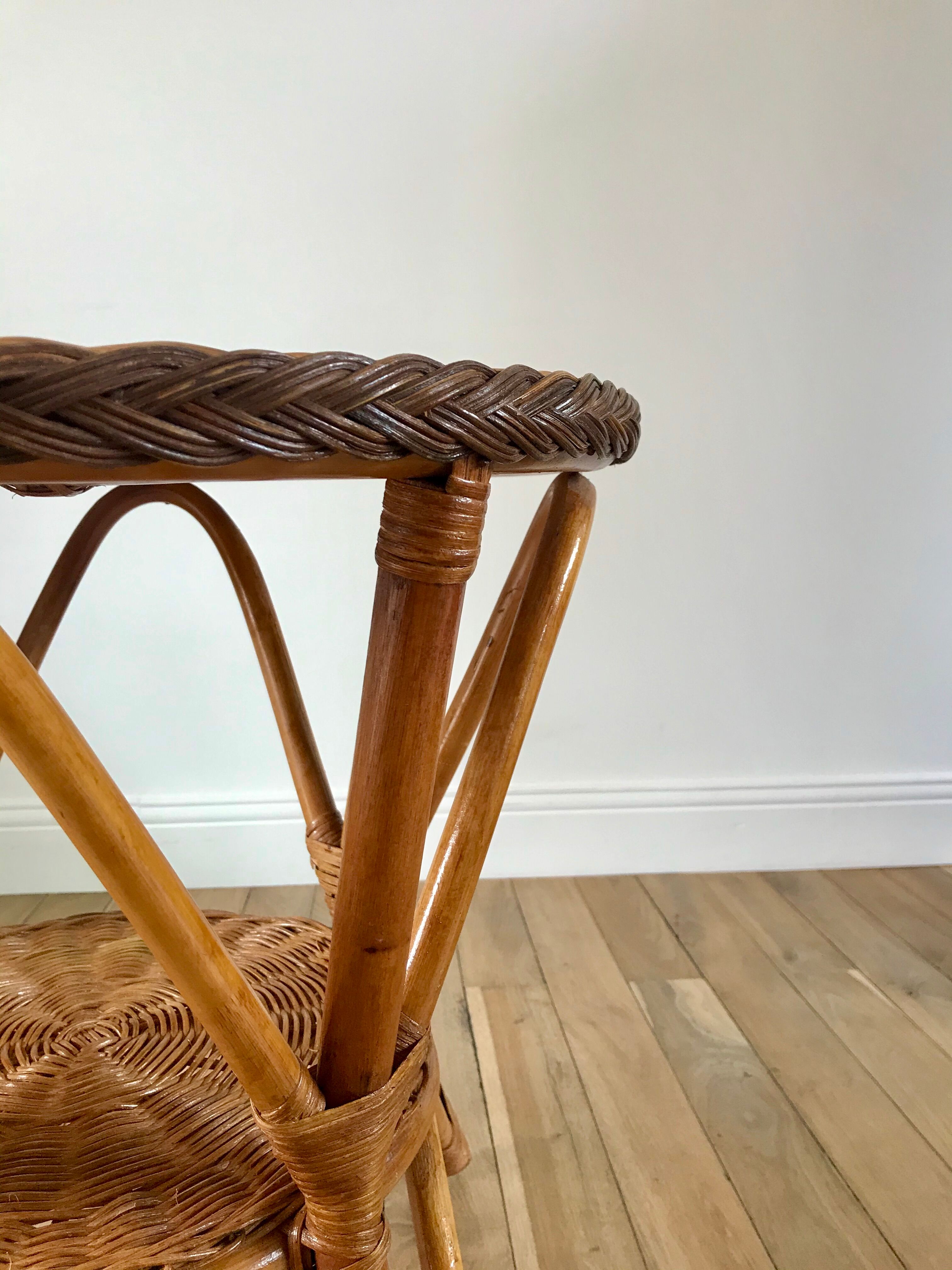 Round rattan coffee table double floor 60s