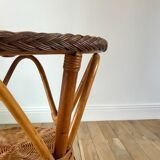 Round rattan coffee table double floor 60s