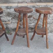 3 tabourets brutaliste en bois H 80 cm