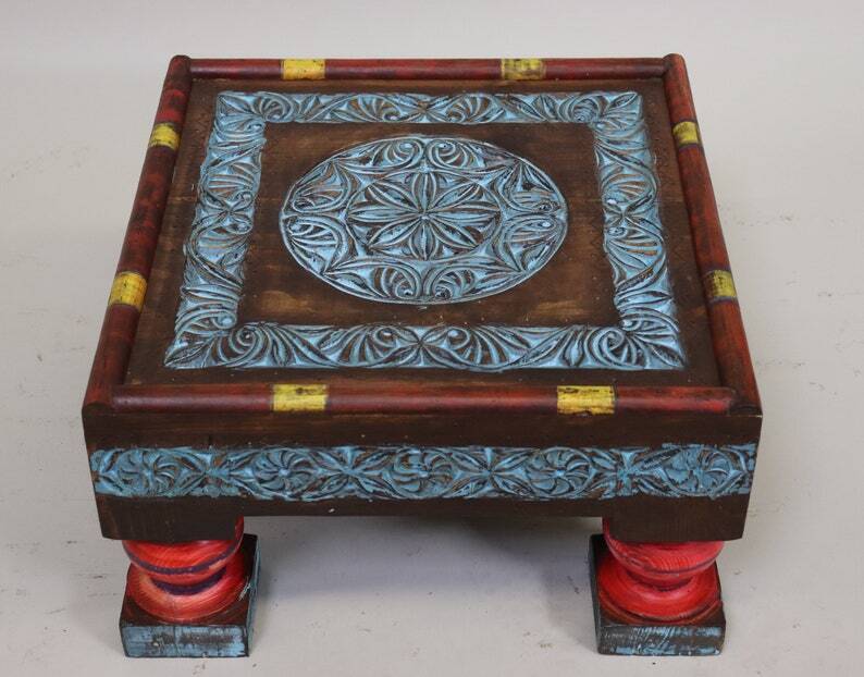 50 x 50 cm hand-carved solid wood tea table