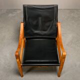 Kaare Klint Safari Chair in Black Leather and Ash for Rud Rasmussen, Denmark