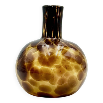 Vase en verre soufflé Empoli aux teintes ambrées et brunes, années 1960