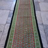 Moroccan hallway kilim carpet, handmade green Berber wool carpet  60x200cm