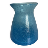 Blue glass vase with encrusted bubbles
