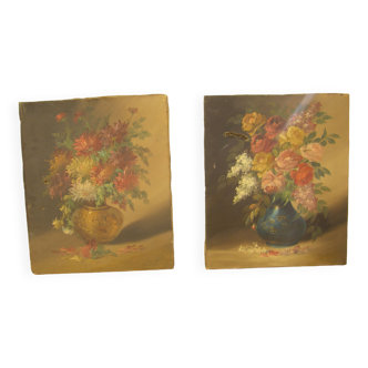 Pair of antique flower paintings