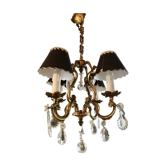 Cage chandelier 4 burners solid bronze and crystal pendants
