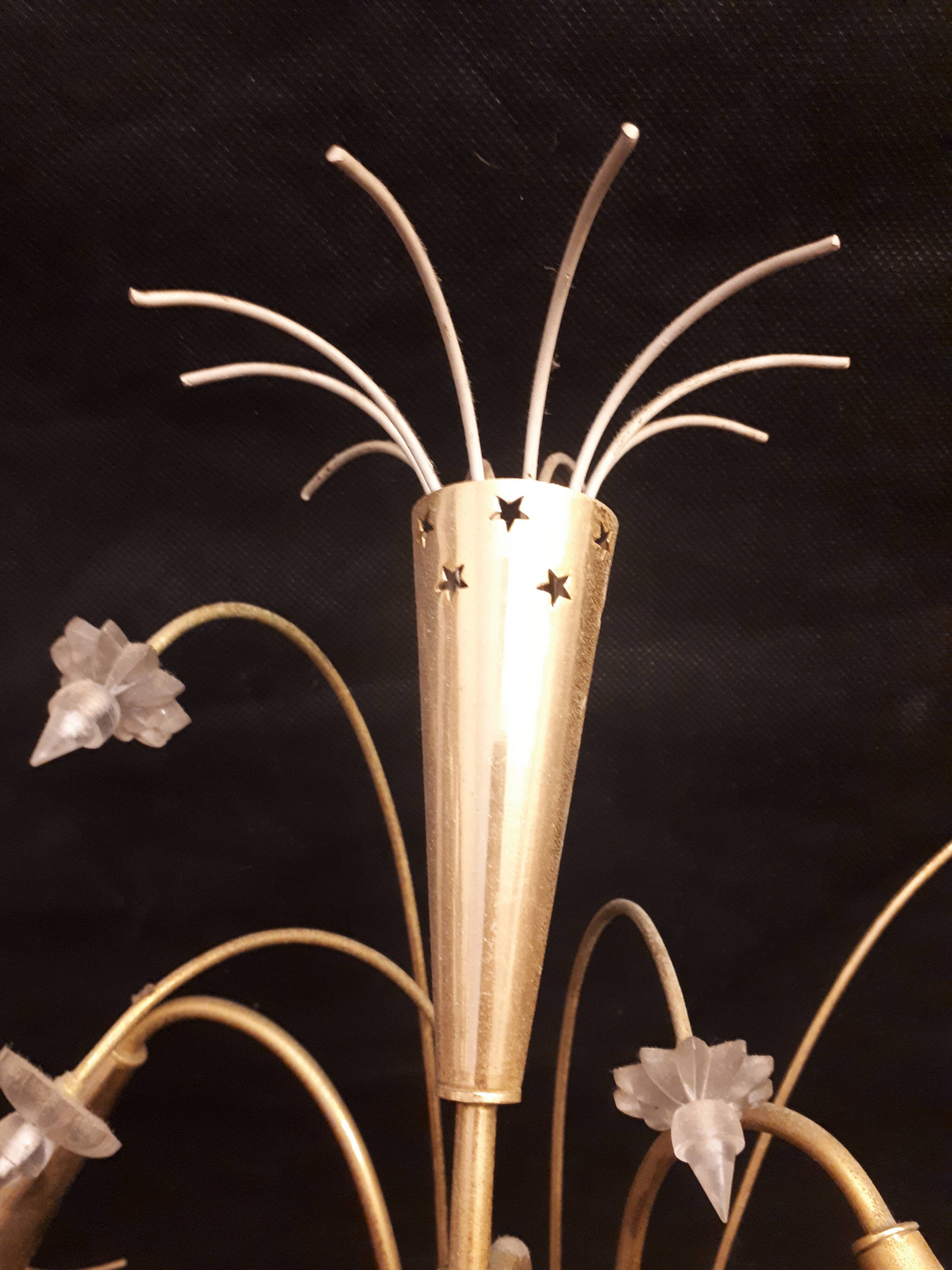 Pair sconces metal dore décor stars Lunel vintage 1950