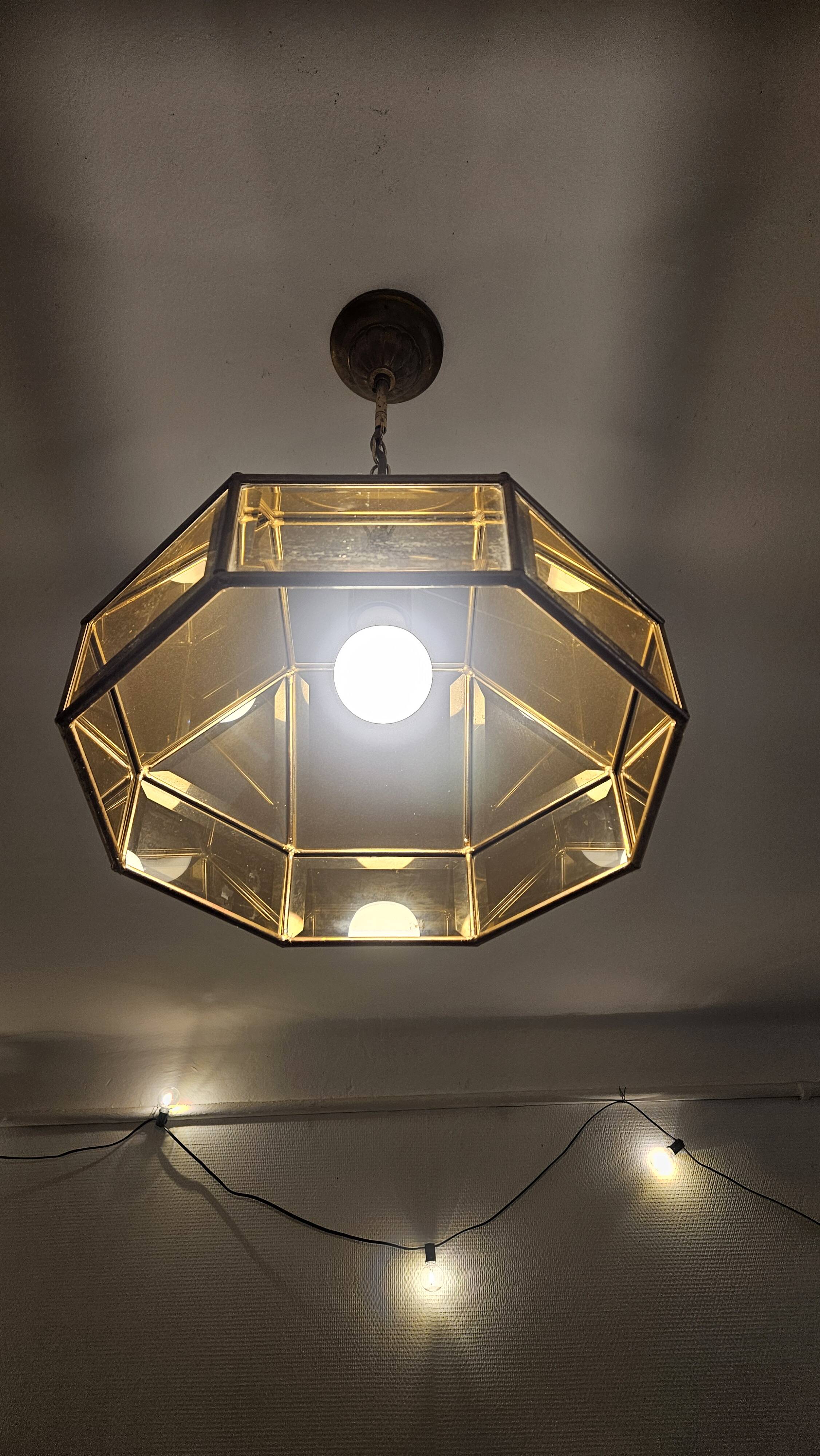Vintage 70s gold metal smoked glass pendant light – retro design lamp