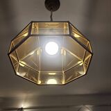 Vintage 70s gold metal smoked glass pendant light – retro design lamp